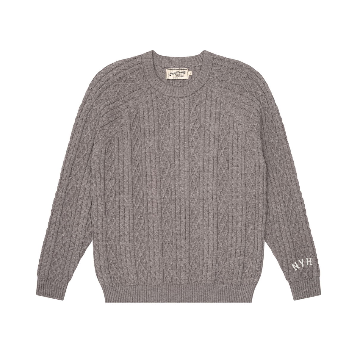 CROSS CABLE KNIT SWEATER GREY – NOT YET HOME