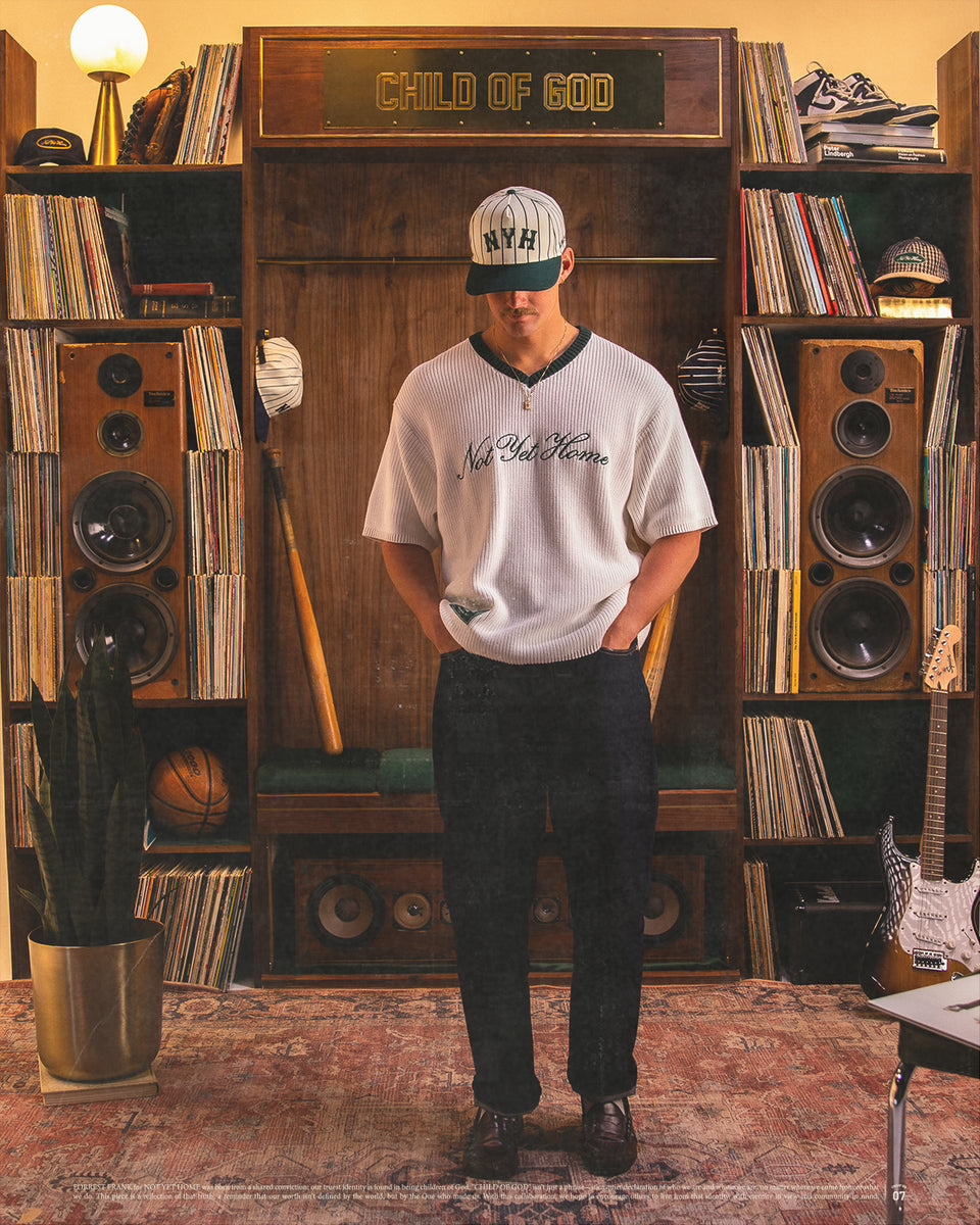 PINSTRIPE CAP - OFF-WHITE & SIGNATURE GREEN – NOT YET HOME