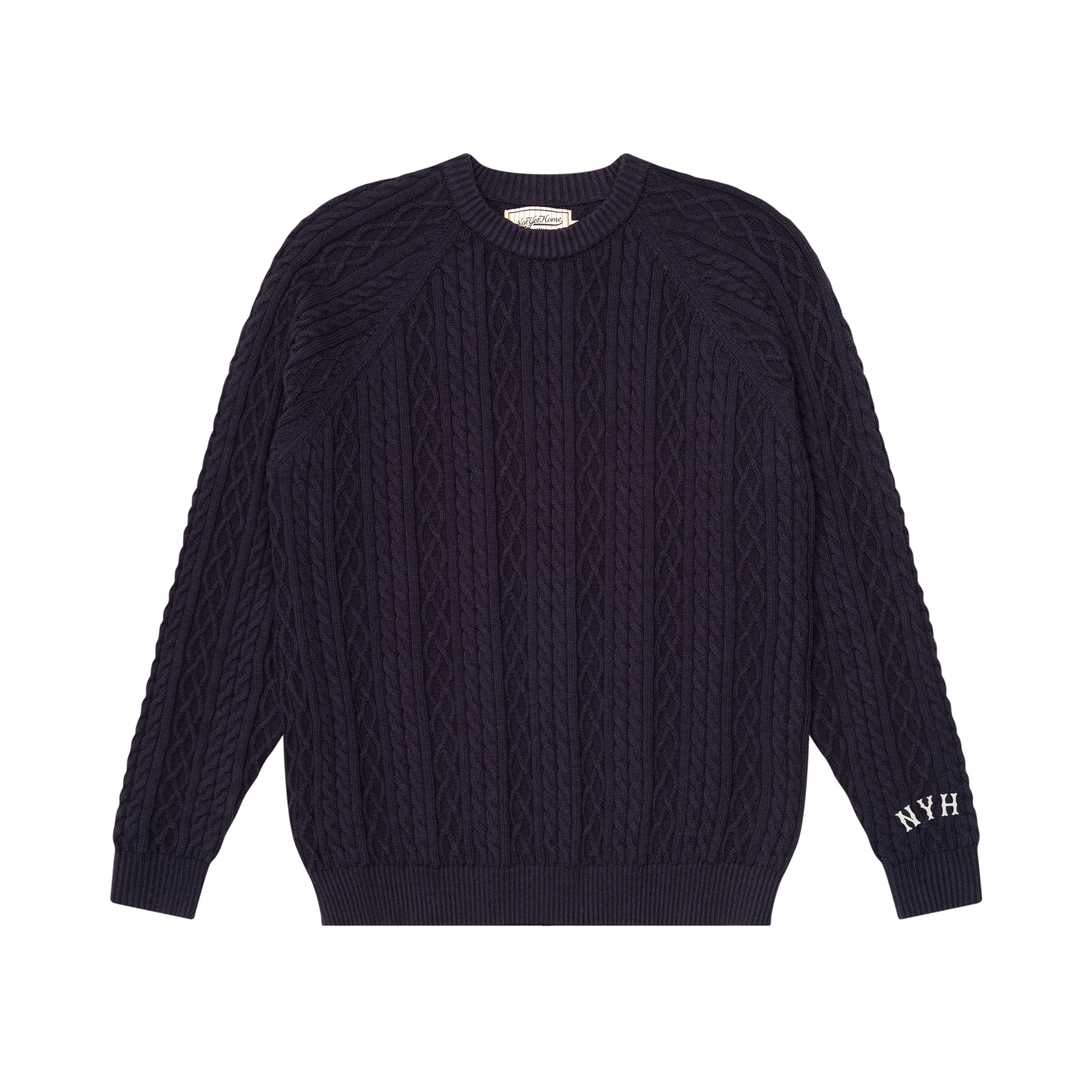 CROSS CABLE KNIT SWEATER NAVY