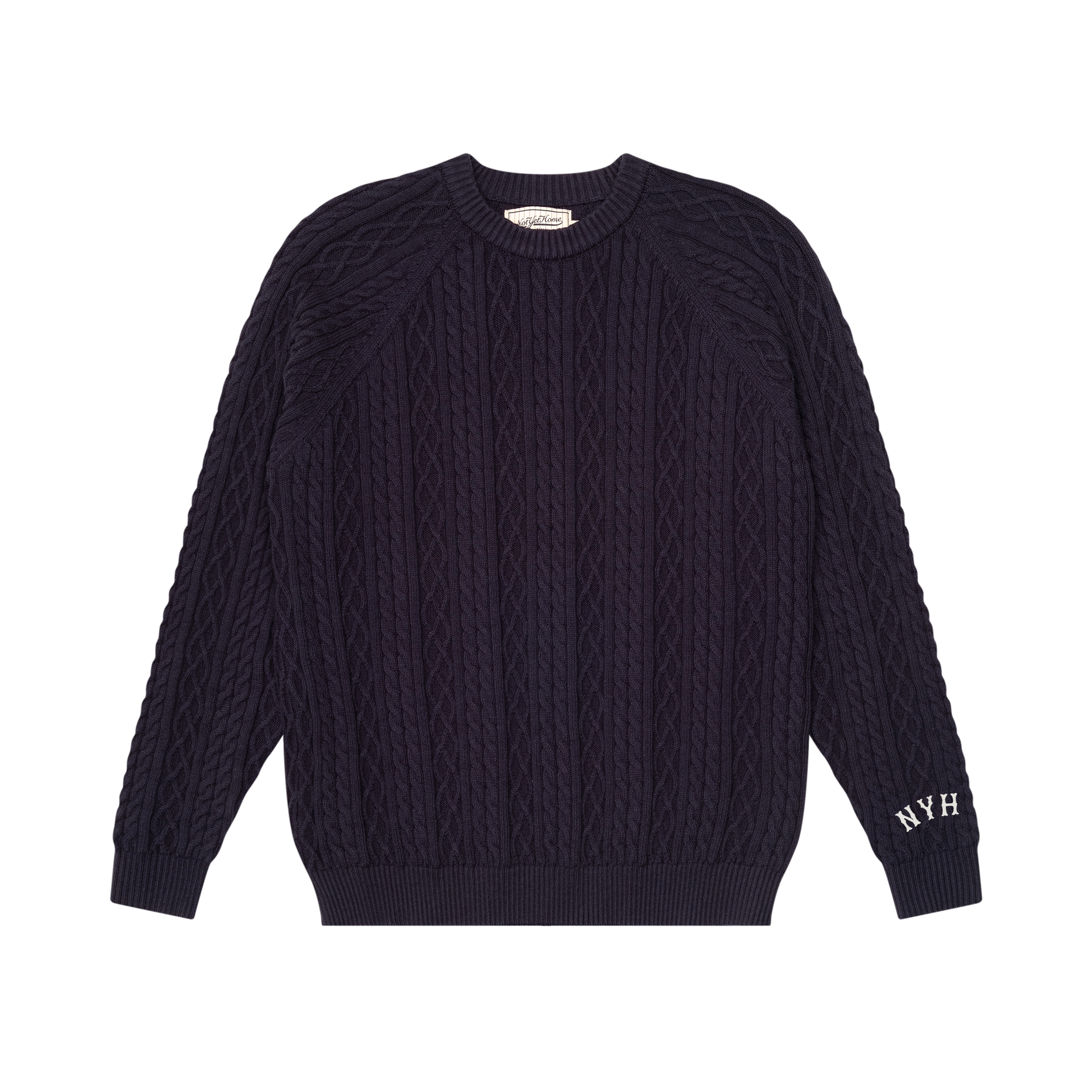 CROSS CABLE KNIT SWEATER NAVY