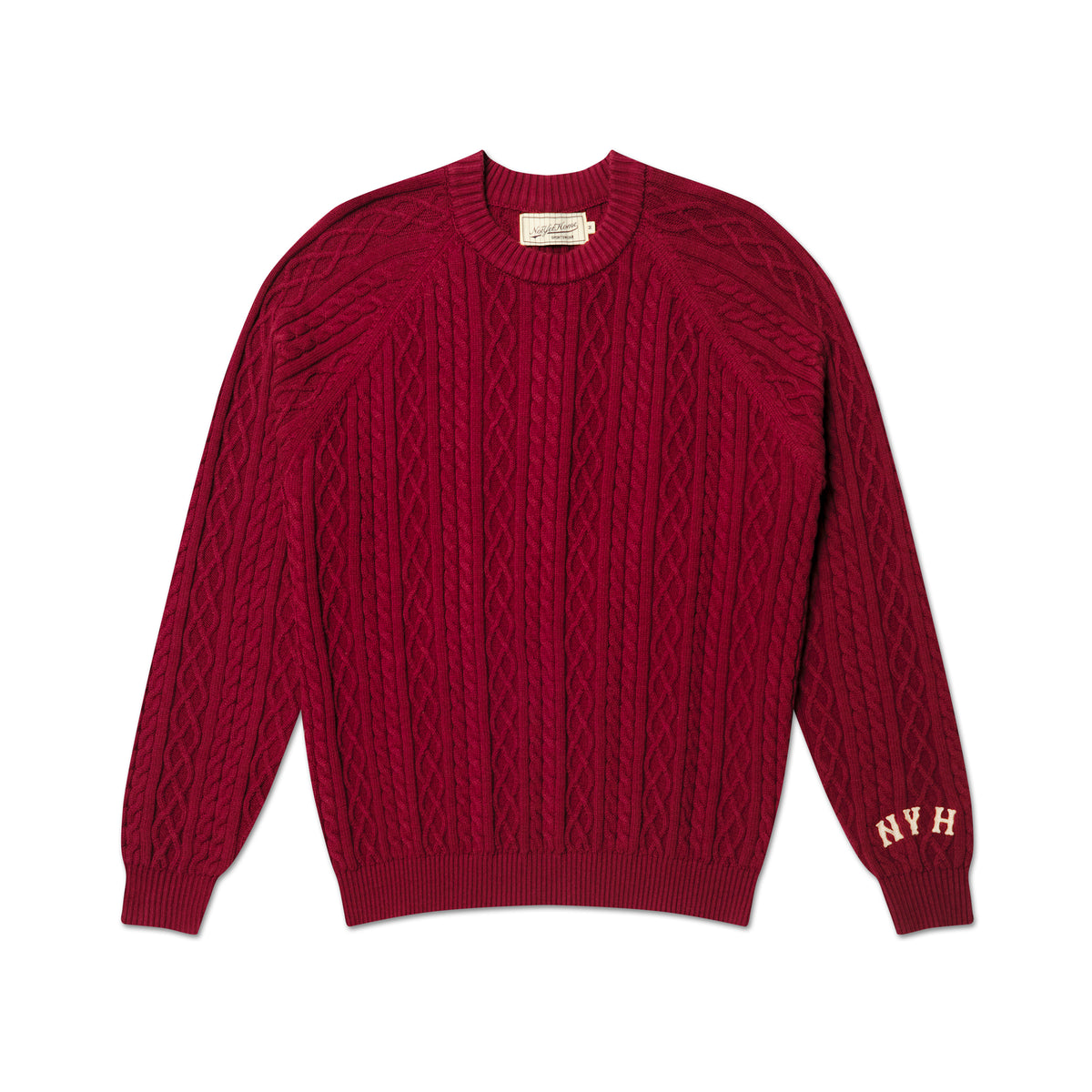 CROSS CABLE KNIT SWEATER WINE RED – NOT YET HOME