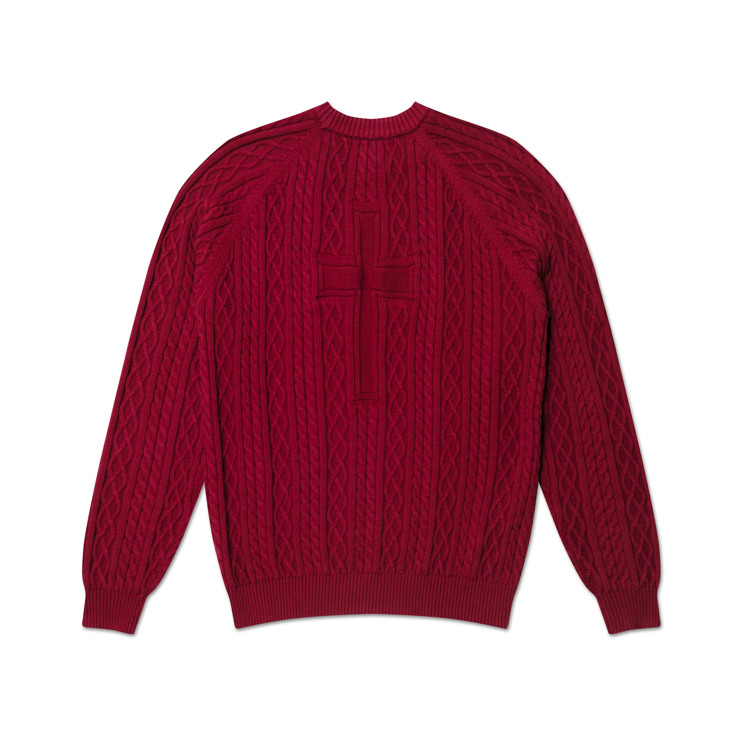 CROSS CABLE KNIT SWEATER WINE RED – NOT YET HOME