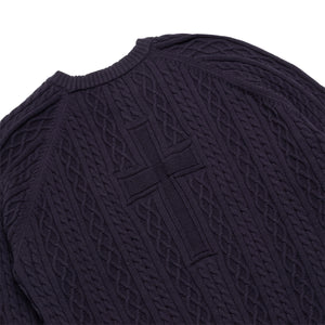 CROSS CABLE KNIT SWEATER NAVY – NOT YET HOME
