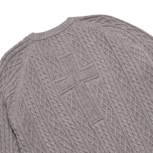 CROSS CABLE KNIT SWEATER GREY – NOT YET HOME