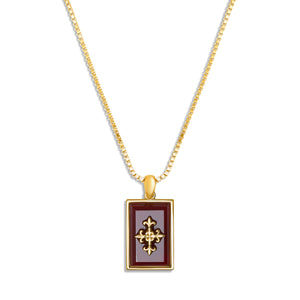 CROSS NECKLACE BLOOD RED & GOLD