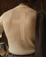 Load image into Gallery viewer, LS CROSS KNIT POLO OFF-WHITE
