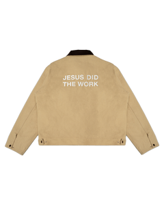 'JESUS DID THE WORK' JACKET - TAN