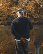 Load image into Gallery viewer, CROSS CABLE KNIT SWEATER NAVY
