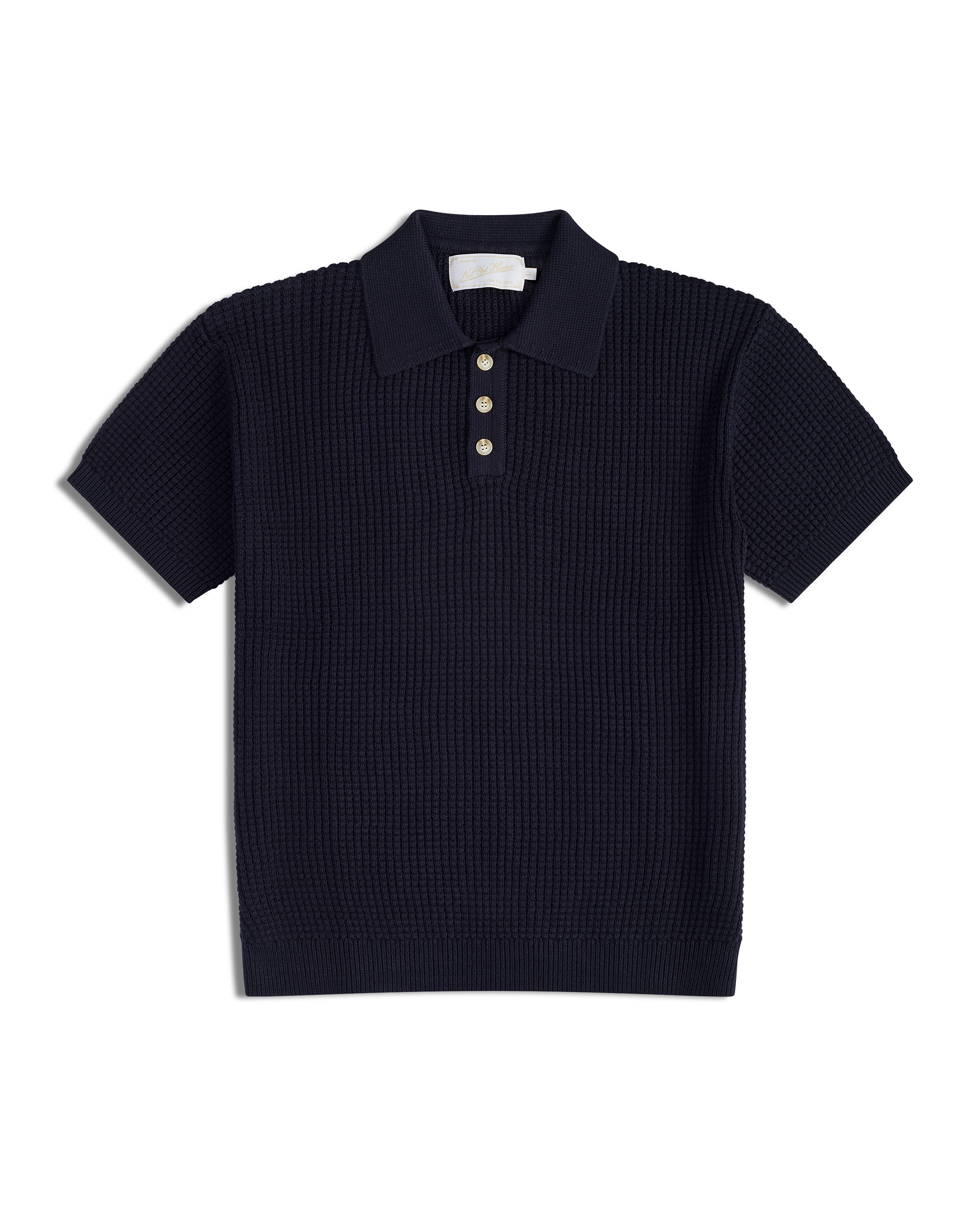 CROSS KNIT POLO NAVY – NOT YET HOME