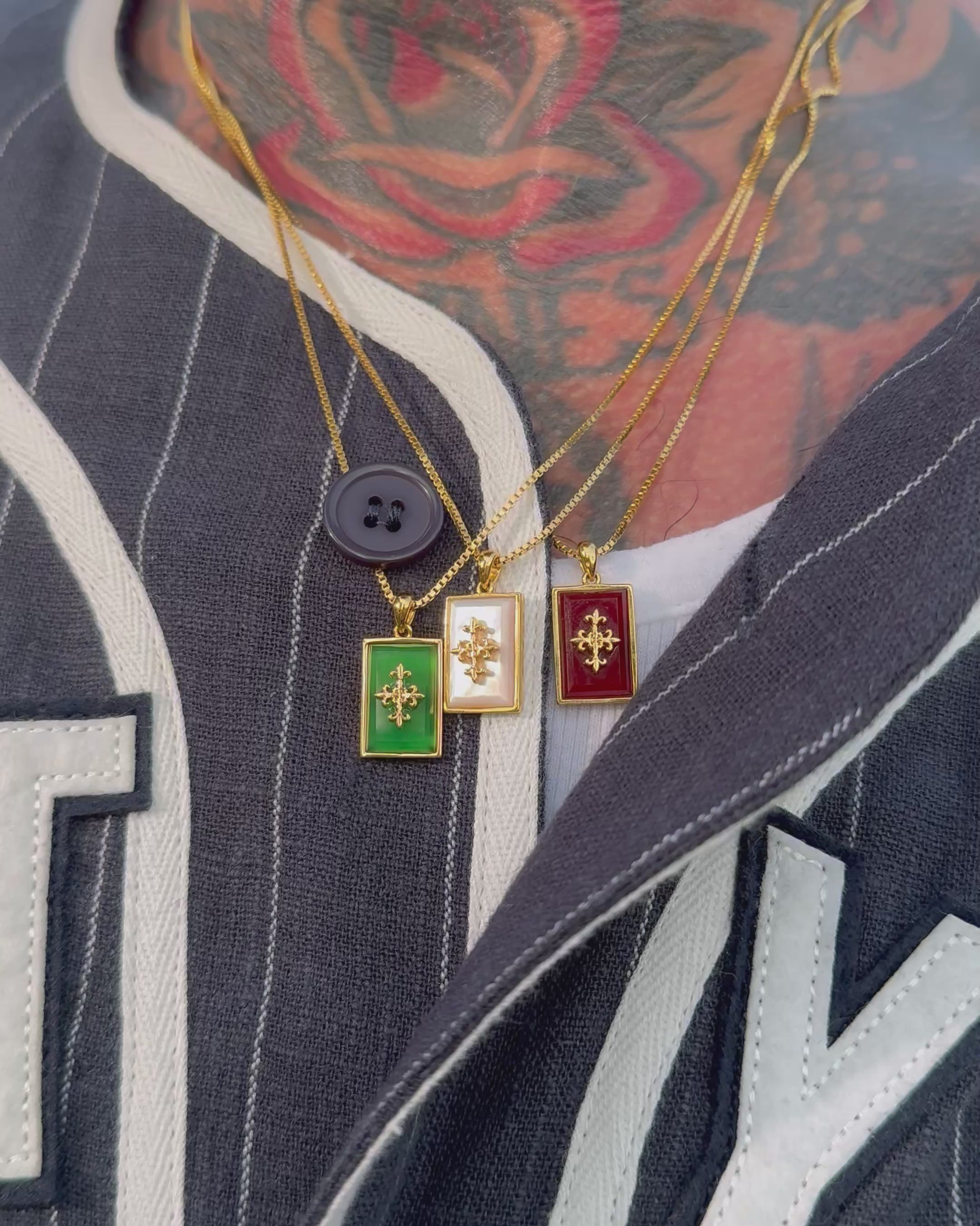 CROSS NECKLACE BLOOD RED & GOLD
